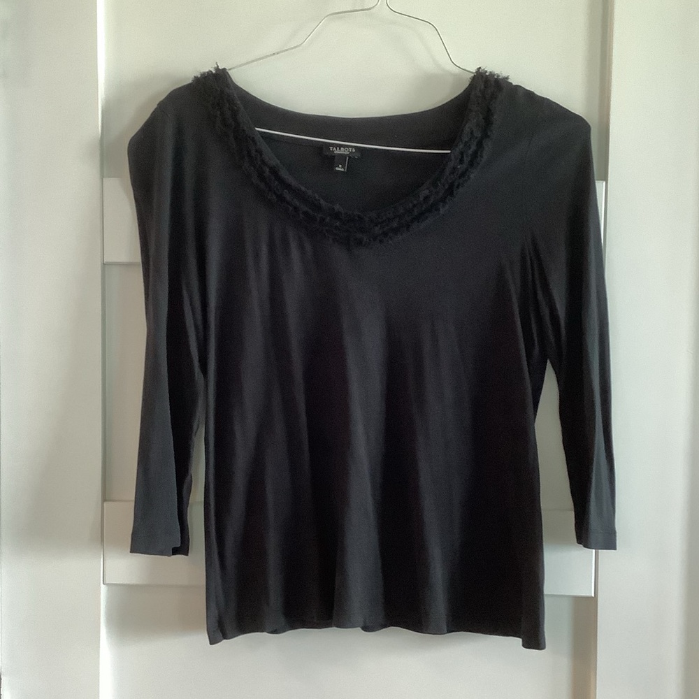 Talbots 3/4 length sleeve ruffle neck top
